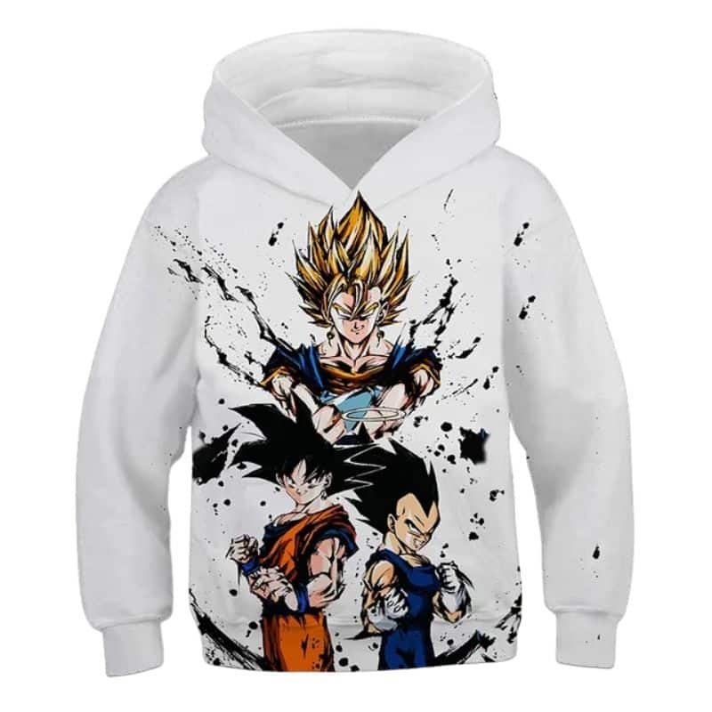 Hoodie Dragon Ball Goku Et Vegeta Combat Blanc, Sweat Dragon Ball Blanc