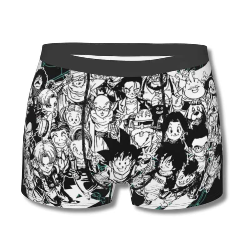 Caleçon Dragon Ball Multivers Personnages Classiques Noir et Blanc 1 Caleçon Dragon Ball Multivers Personnages Classiques Noir et Blanc