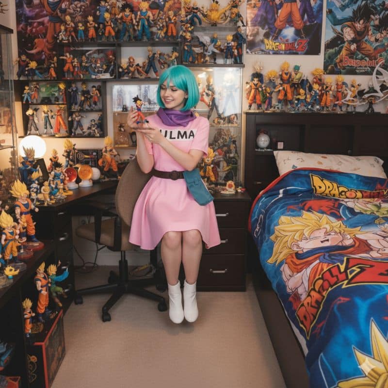 Cosplay Dragon Ball Bulma Robe Rose Classique